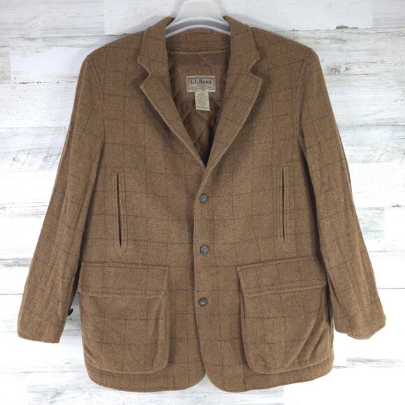 L.L. Bean Other - VINTAGE LL BEAN COAT MEN'S SZ LARGE BROWN JACKET PARKA QUILTED CHECK THINSULATE